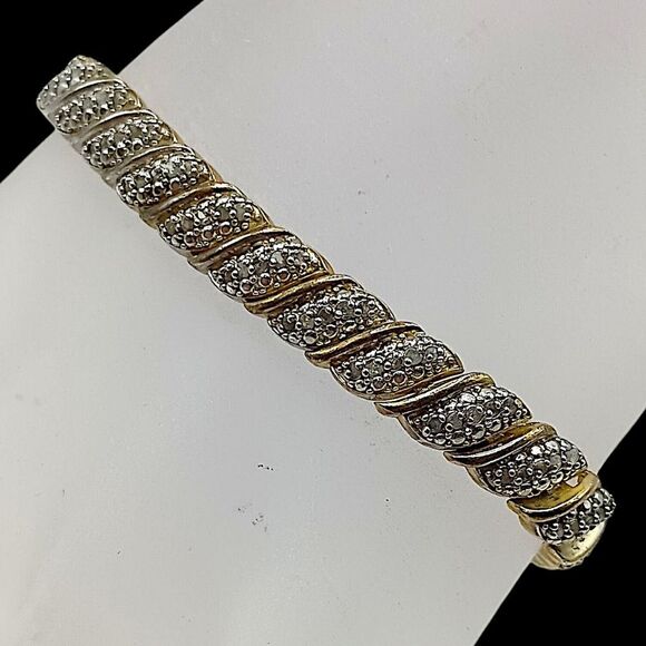 Gold Over Sterling Silver Diamond Bracelet Taiwan FAS Vintage 90s Twist Design - Picture 13 of 16